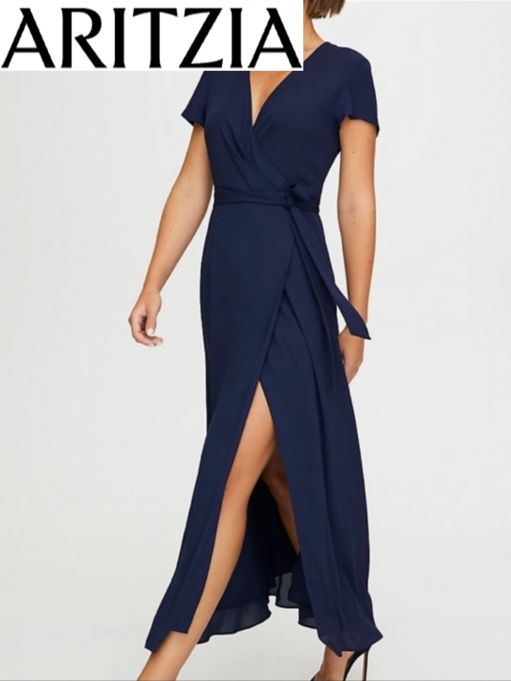 Aritzia Babaton Lexia Short Sleeve Chiffon Wrap Maxi Dress - Picture 2 of 16